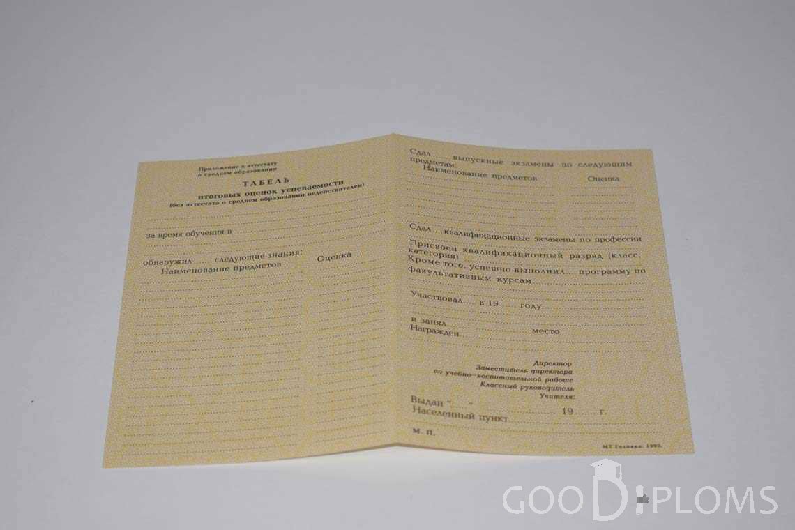 Приложение к Аттестату За 10 Класс период выдачи 1990-1993 -  Балашиху