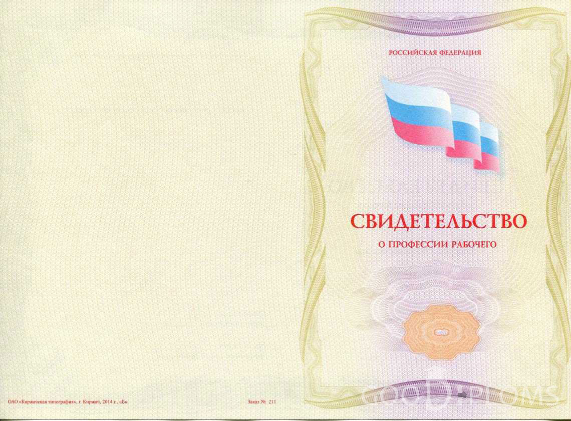 Свидетельство о Профессии Рабочего - Обратная Сторона период выдачи 1999-2020 -  Балашиху
